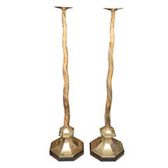 Pair of nickel and resin floor candlesticks by Anthony Redmile
